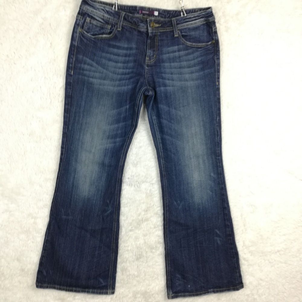 Vigoss Womens Jeans Flare Blue Denim Whiskering Stone Washβ Mid Rise Juniors 17